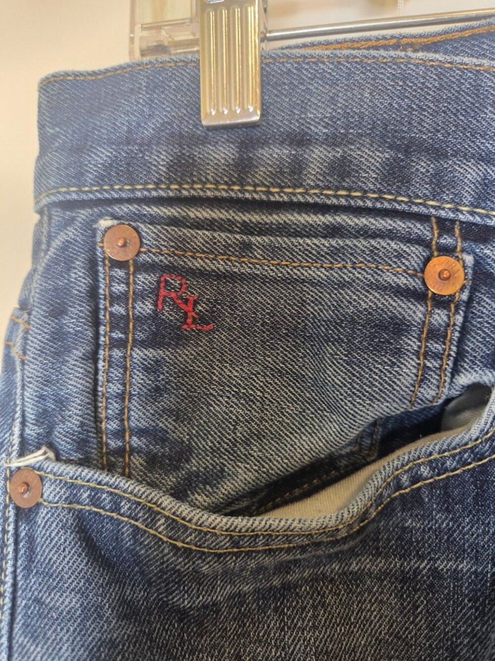 VTG Polo Ralph Lauren Mens 34x32 Straight-Leg Jeans distressed flaw Mexico - Picture 7 of 8